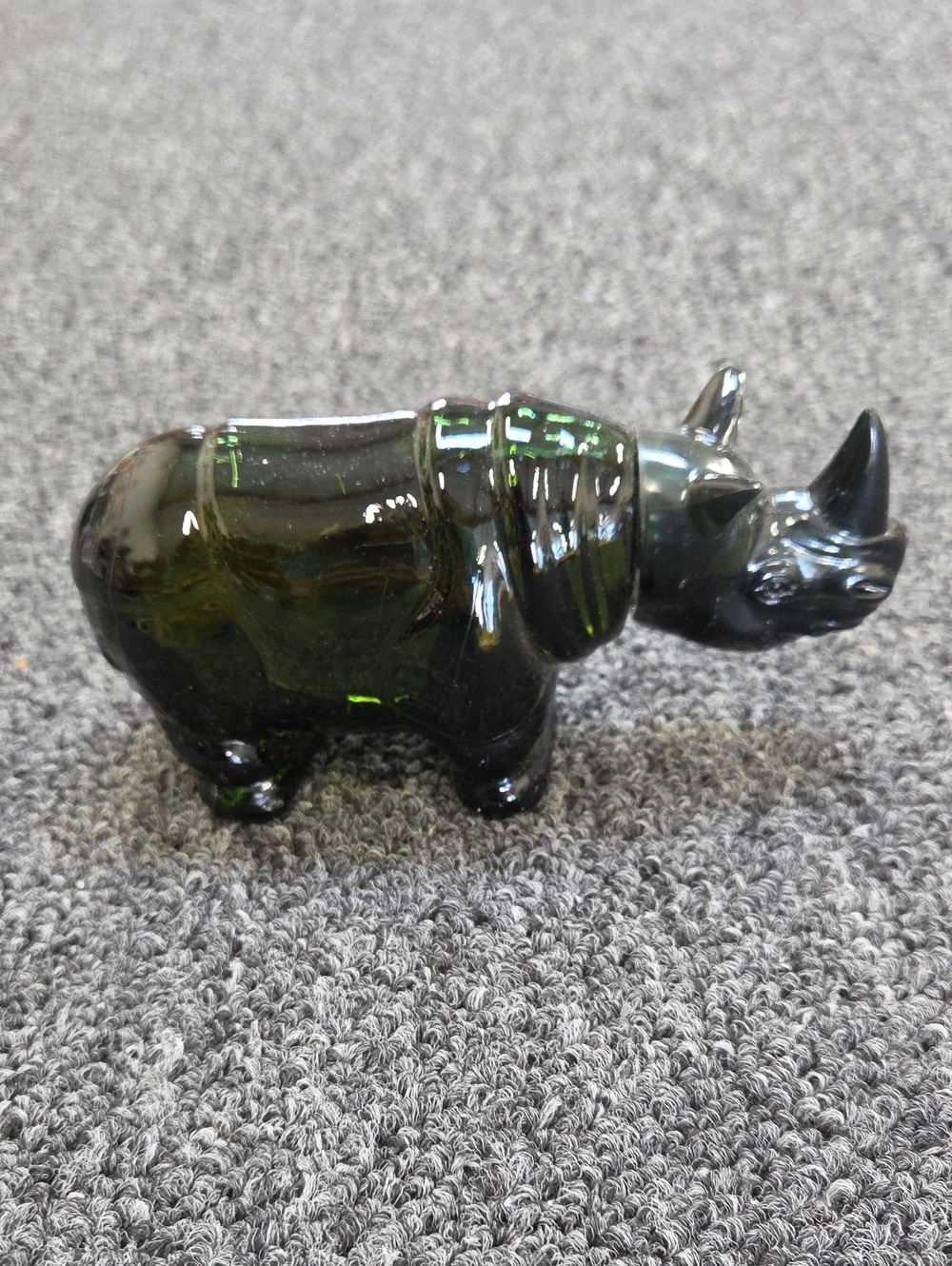 Avon Aftershave Dark Green Glass Rhinoceros Figurine